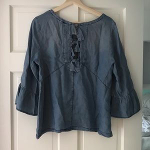 Bow Denim Flowy Blouse